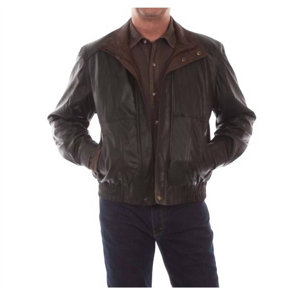 NEW SCULLY double collar featherlite leather jacket in dark brown / brown combo